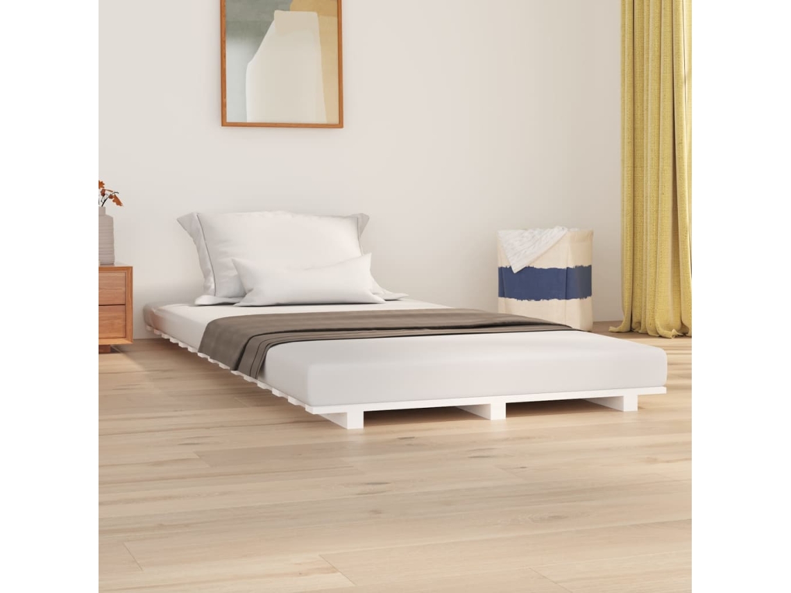 Estrutura De Cama 90x190 Cm Madeira De Pinho Maciça Branco