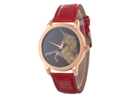 Relógio de Pulso Casal de Moda com Pulseira de Couro Pu e Mostrador Redondo (vermelho)