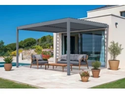 Pérgola bioclimática em alumínio 4x3m - lâminas orientáveis - Cinza carvão, Fixado na parede PIANA