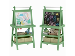 Quadro-negro Infantil Com Cavalete 3 Em 1, Rolo De Papel E 2 Recipientes, Madeira, 59x48x118 Cm, Verde