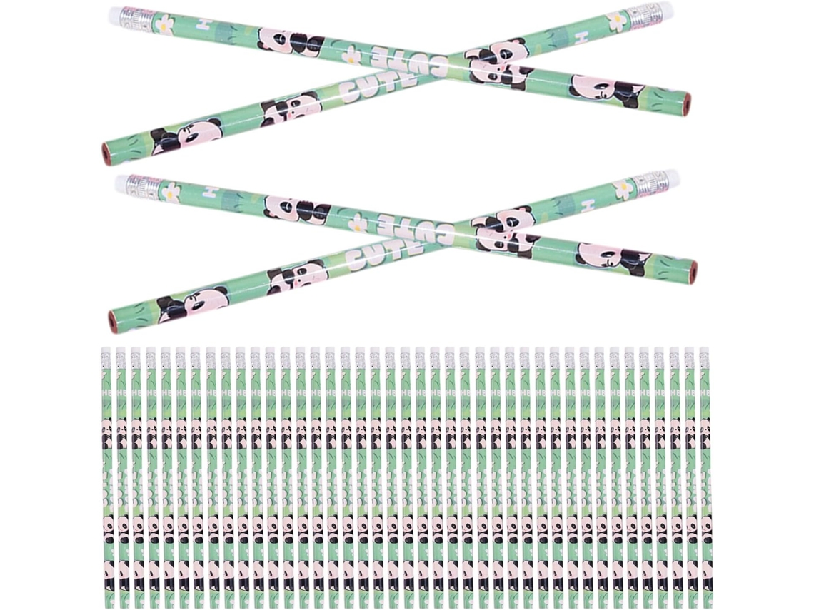 Conjunto de 100 Lápis Madeira Healeved com Estampa Panda, para Meninos e Meninas, Borrachas Coloridas Embutida