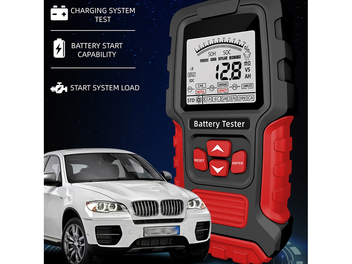 Tester de Bateria Portátil 12v 24v com Alta Precisão para Carro e Moto com Display Digital e Resistência Interna | S/MARCA