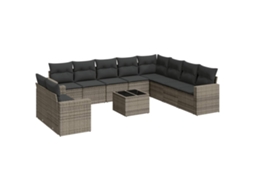 Conjunto de 11 Sofás de Jardim com Almofadões Vime Pe Cinzento MAISON EXCLUSIVE