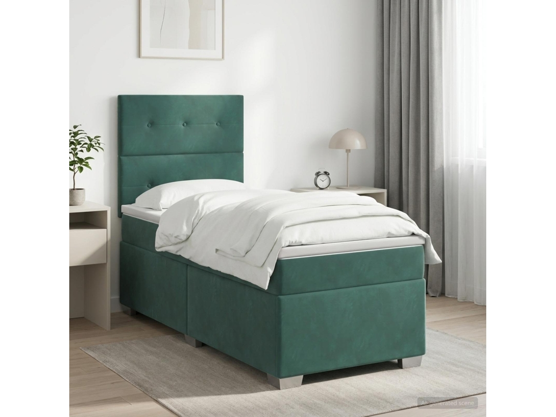 Vidaxl Cama Box Spring Com Colchão Verde-escuro 90 X 200 Cm Veludo