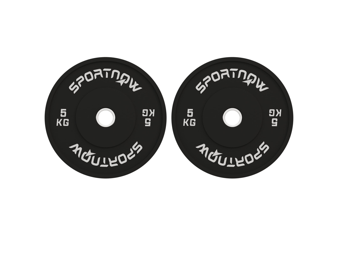 Set 2 discos peso 5kg em borracha com furo 5cm para halteres e barras preto BTFORUS