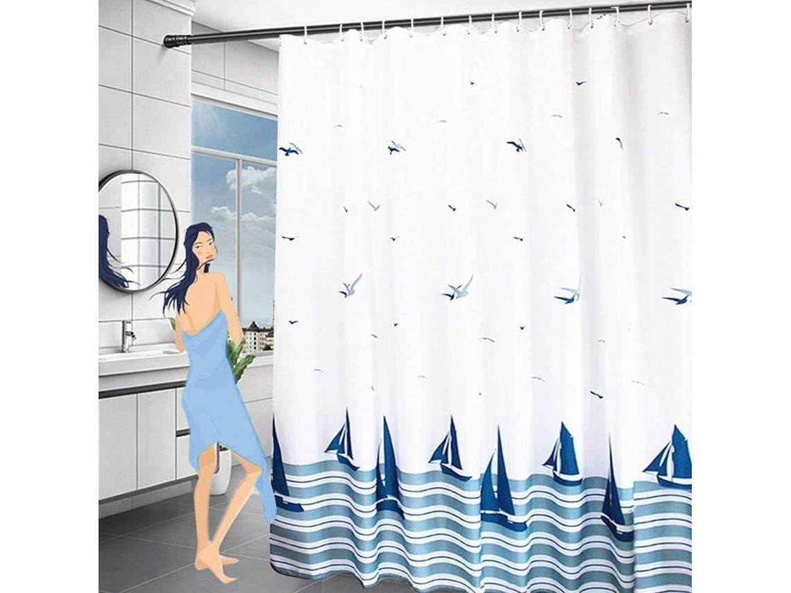2026 cortina de Baño Impermeable Linjou 180x200 Cm, Tela de Poliéster Resistente Al Moho Lavable (azul)