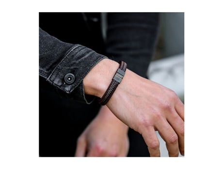 Bracelete De Couro Marrom Com Padrão Em Zig Zag Marron Noir Rr M0023 B Tamanho 20 Cm L Rebelrose