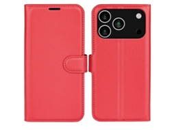 Capa Carteira Para Iphone 17 Pro Em Couro Com Textura De Lichia - Vermelha