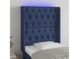 Cabecero con luces LED, tela, 83x16x118/128 cm, azul