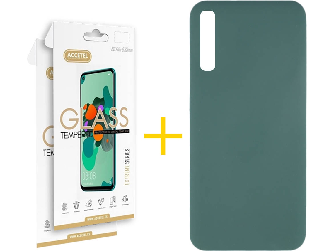 Kit Capa e 2 Películas Samsung Galaxy A50s ACCETEL Silicone Líquido (Verde)