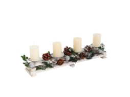 Composition De L'avent Avec 4 Bougies Blanches Couronne Décoration De Noël Bois Argent Blanc 18 X 49 X 13 Cm 04_0005770