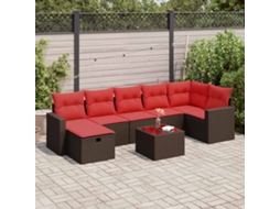 Vidaxl 8 Pcs Conjunto Sofás De Jardim C/ Almofadões Vime Pe Castanho
