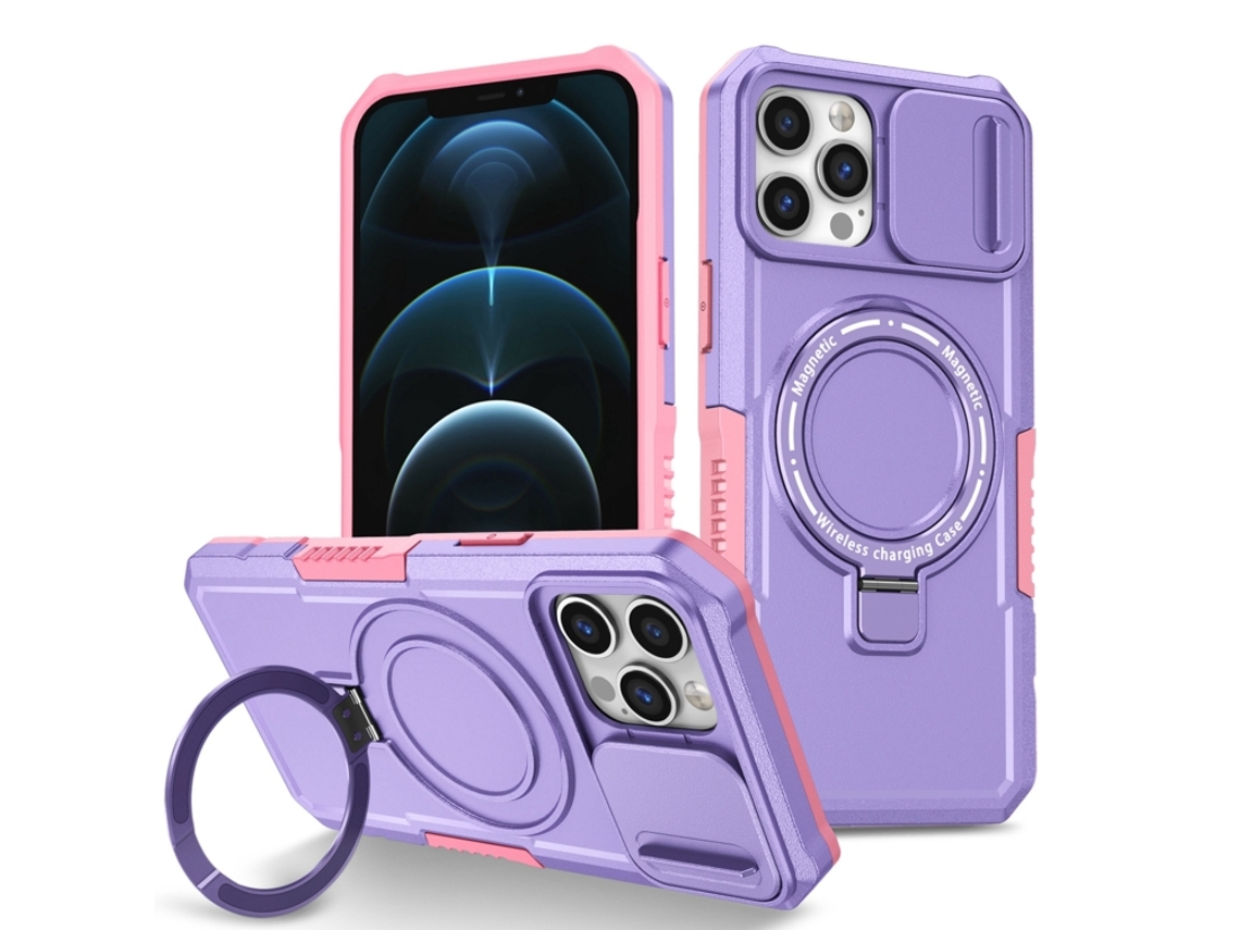 Capa Zruxe Compativel Com Iphone 12 Pro Max (sliding Camshield - Magsafe - Tpu Hybrid Pc - Rosa - Roxo)