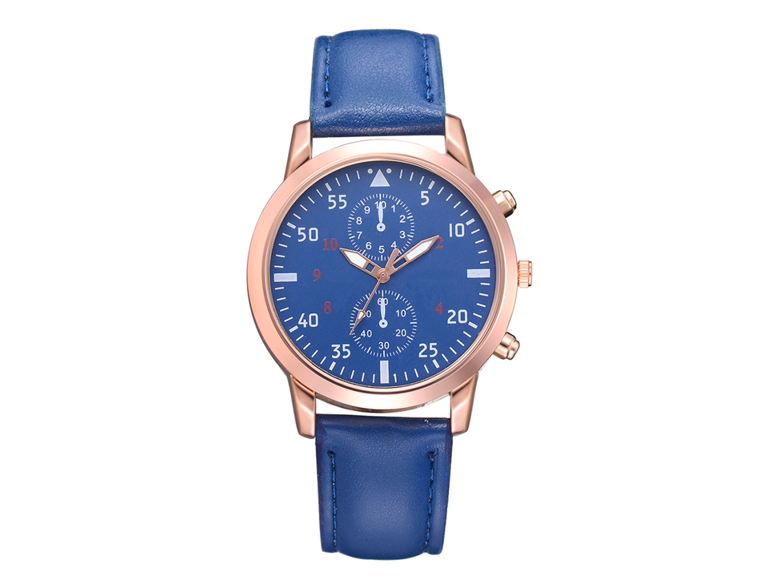 Relógio de Pulso Feminino de Liga com Pulseira Pu Analógico de Quartzo Display Redondo Azul