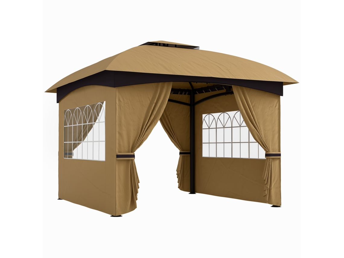 Pavilhão De Bege Jardim De 3,4 X 3,4 M, Tenda De Cerveja Com Teto De Ventilação, Janelas Arqueadas, Estrutura De Aço,