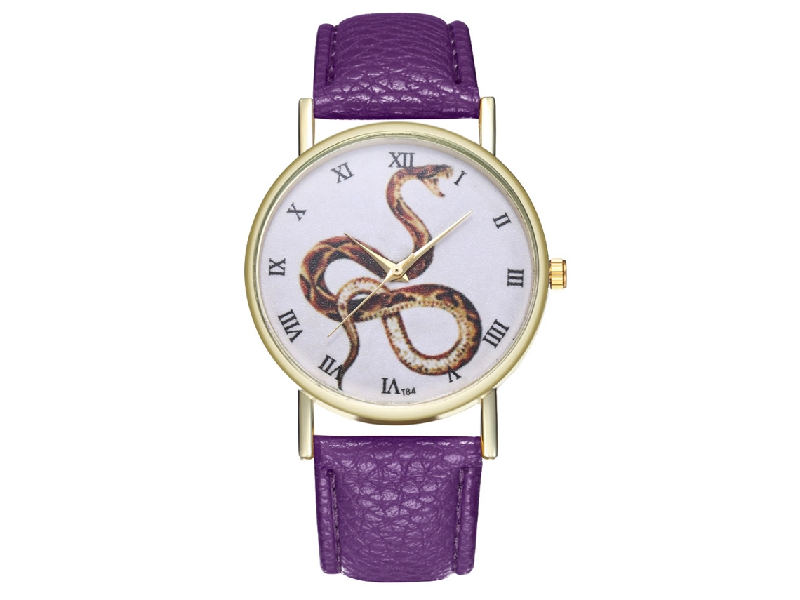 Relógio de Quartzo Unissex com Pulseira de Couro Pu Padrão de Números Romanos Roxo