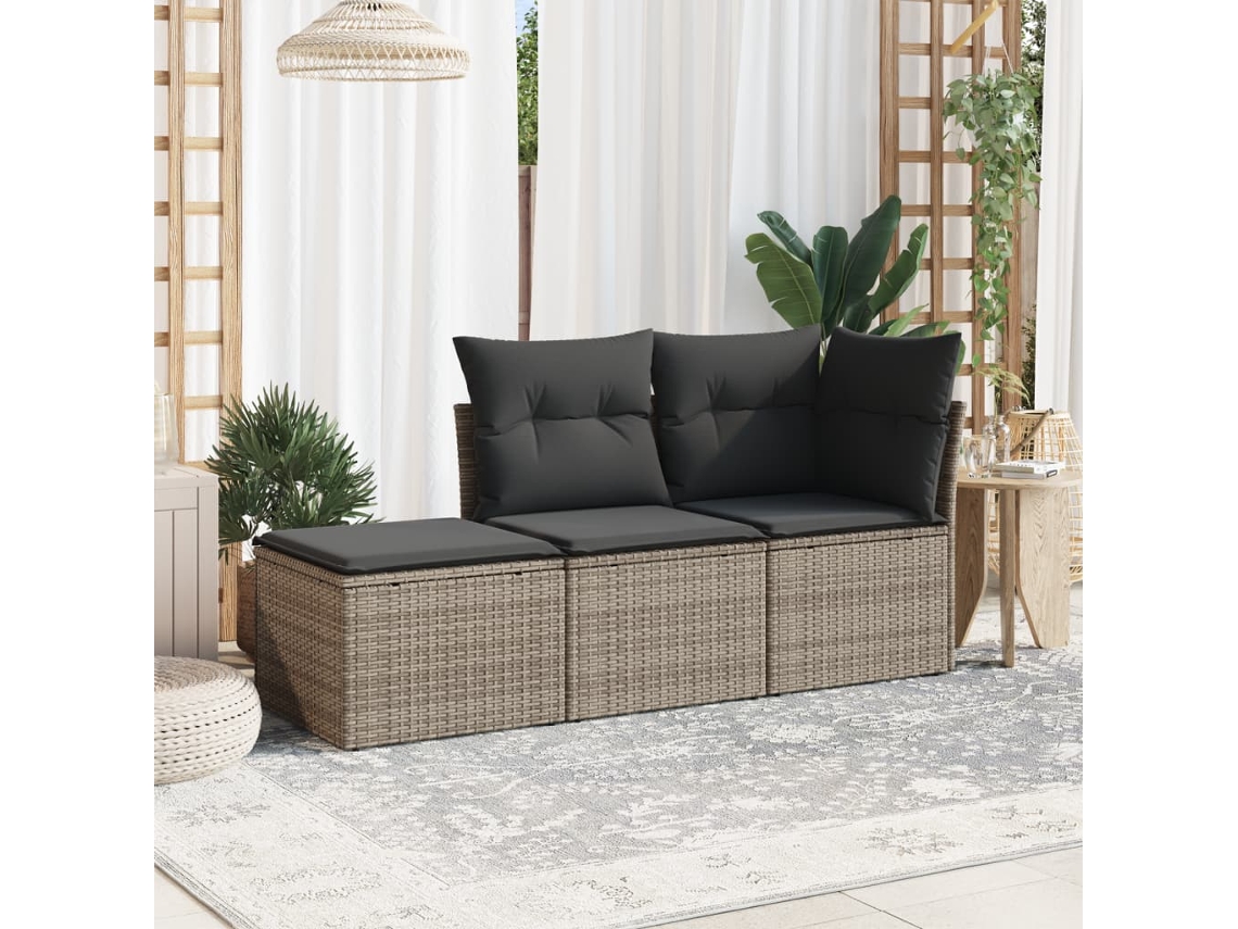 Jogo de Sofá Jardim 3 Peças C/ Almofadões Vime Pe Cinza Dkd Home Decor