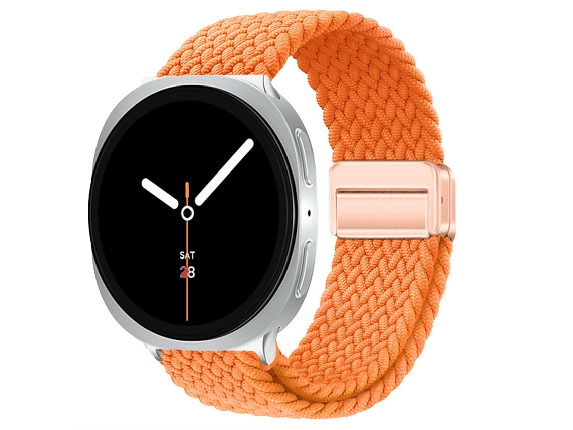 Pulseira Desportiva Elástica Em Nylon Entrançado Para Samsung Galaxy Watch 9 40mm 44mm, Com Fecho Magnético. Laranja Hexinyigjly