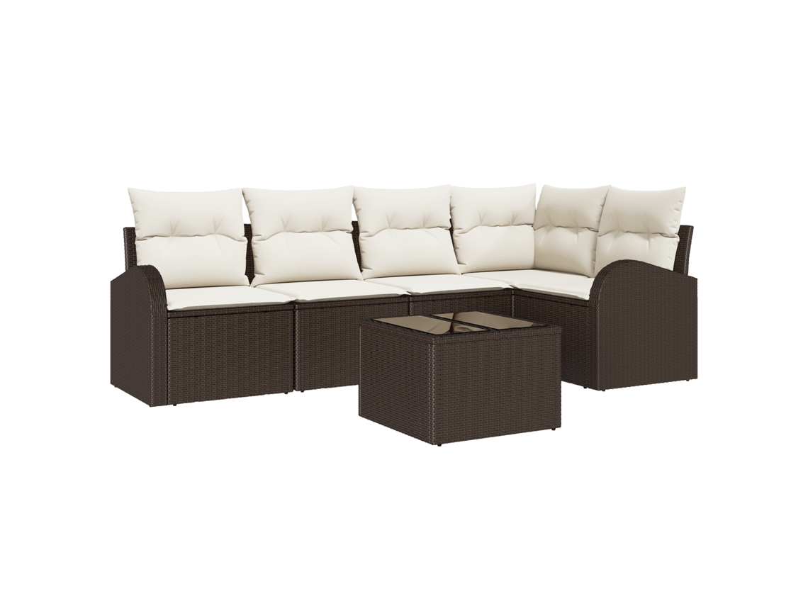 Conjunto 6 Sofá De Jardim Vidaxl Castanho Vime Pe (234 X 124 X 85 Cm)