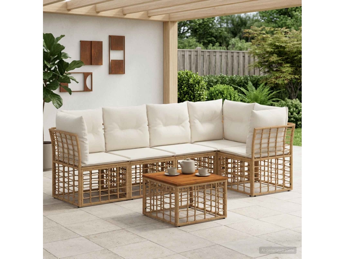 Vidaxl Conjunto De Sofás Para Exterior 6 Unid. Natural E Branco Creme