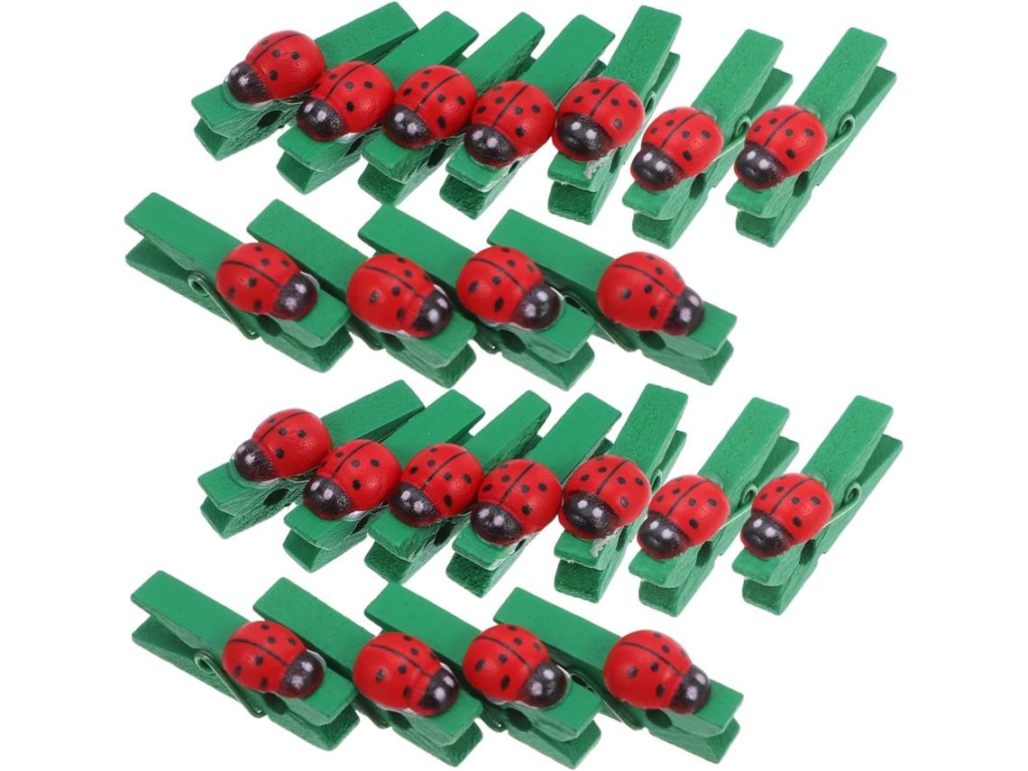 Conjunto 30 Prendedores Roupa Madeira Formato Joaninha Verde Ideais Artesanato Decoração Atividades Mini GOKOCO