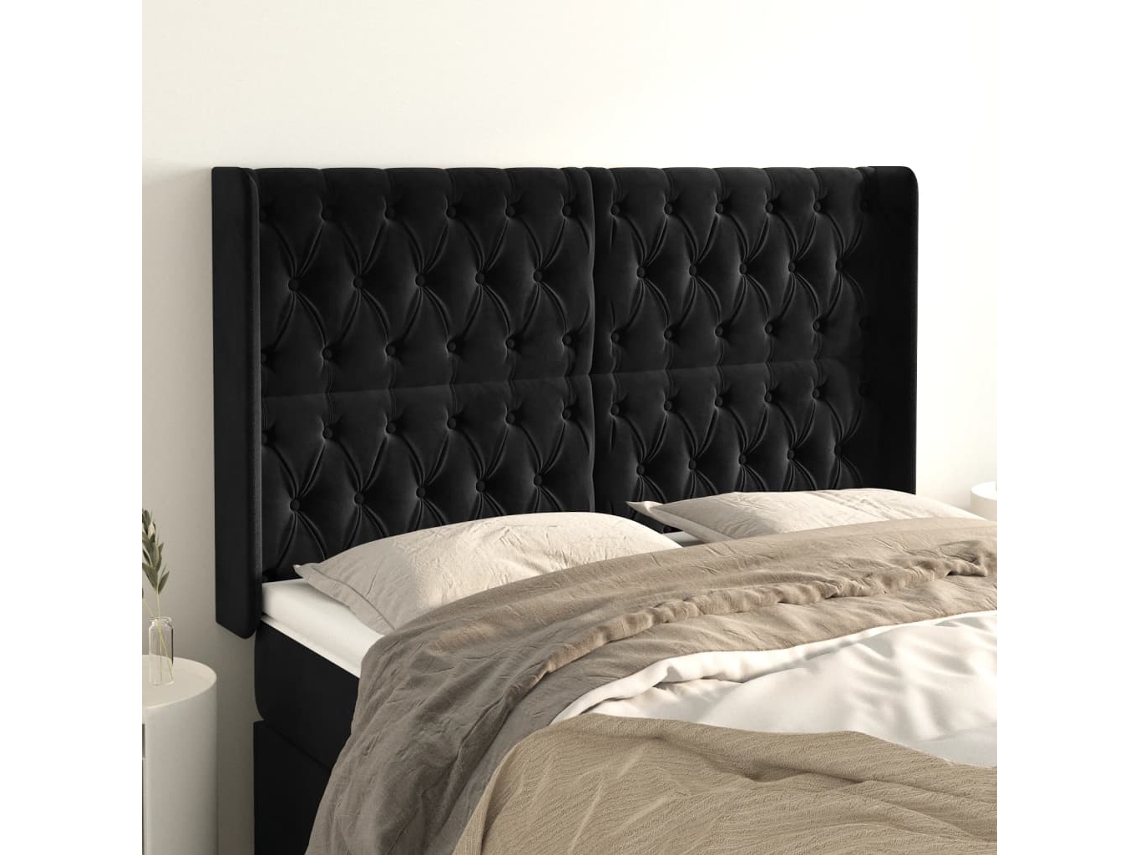 Vidaxl Cabeceira De Cama C/ Abas Veludo 163x16x118/128 Cm Preto