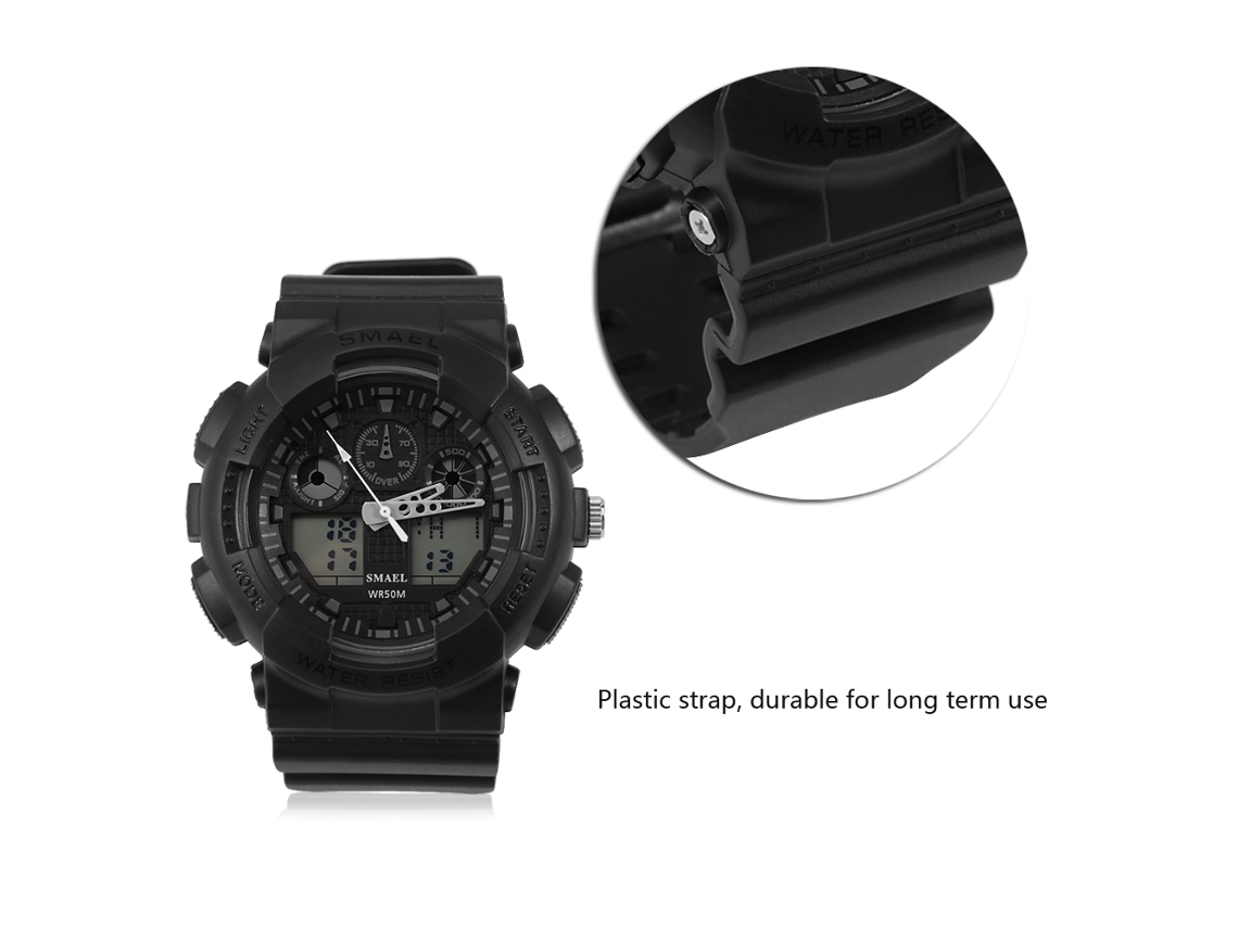 Reloj Deportivo Smael Analógico Y Digital Doble Display Led Pulsera Plástica Negro Gris