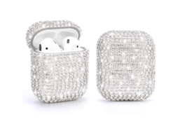 Capa de diamante para Airpods 1 e 2, protetora dura, estilo feminino, carregamento, prata | S/MARCA