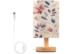 Abajur De Cabeceira Com Estampa Folhas Em Aquarela, Portas De Carregaje USB C, Luminária De Mesa Cabeceira, Luminária