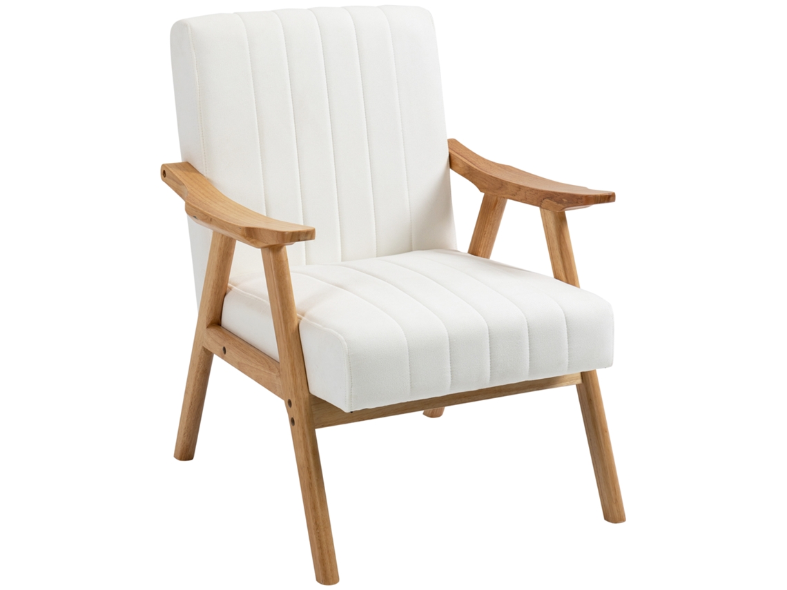 68x74x82 Centímetros Estofada Veludo Com Estrutura Madeira - Poltrona Skandi Natural E Crème