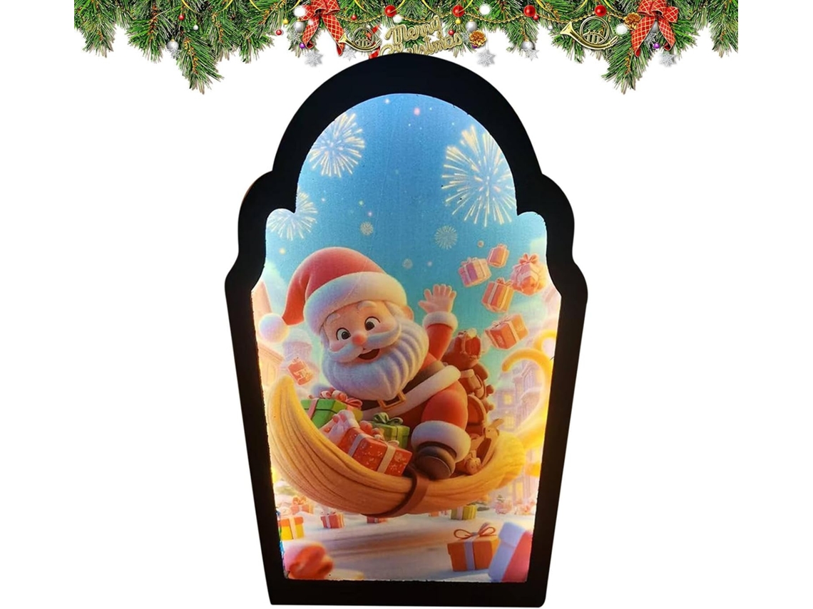 Espelho Decorativo Led Com Design Holográfico Do Papai Noel |