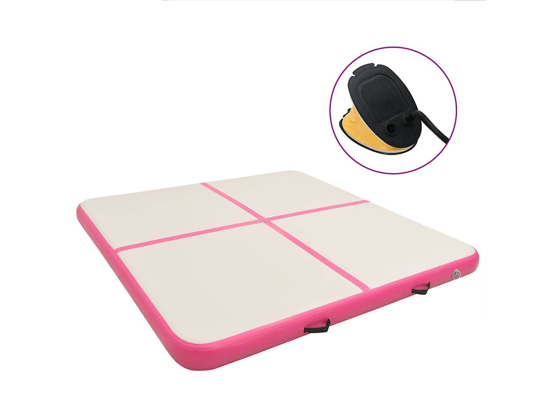 Vidaxl Colchão De Ginástica Insuflável C/ Bomba 200x200x10 Cm Pvc Rosa