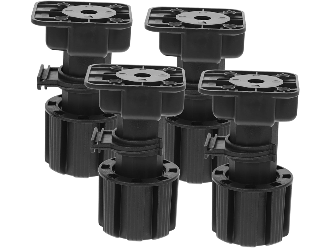 Conjunto De 4 Pés Armário Ajustáveis Em Plástico Preto Com Suporte Robusto E Furos Para Fixação Na Cozinha