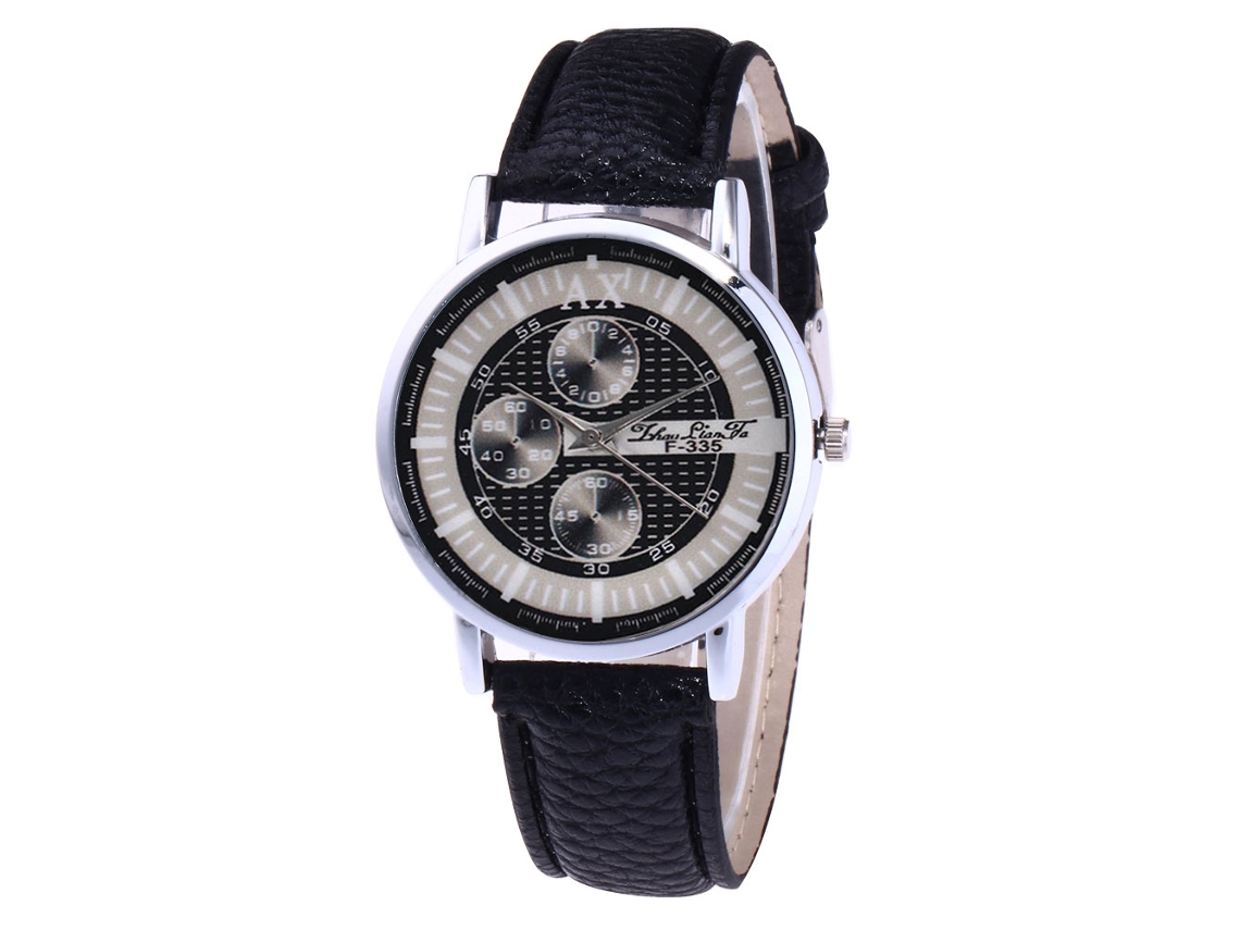 Relógio de pulso masculino Zhoulianfa com mecanismo de quartzo e pulseira de couro PU preta.