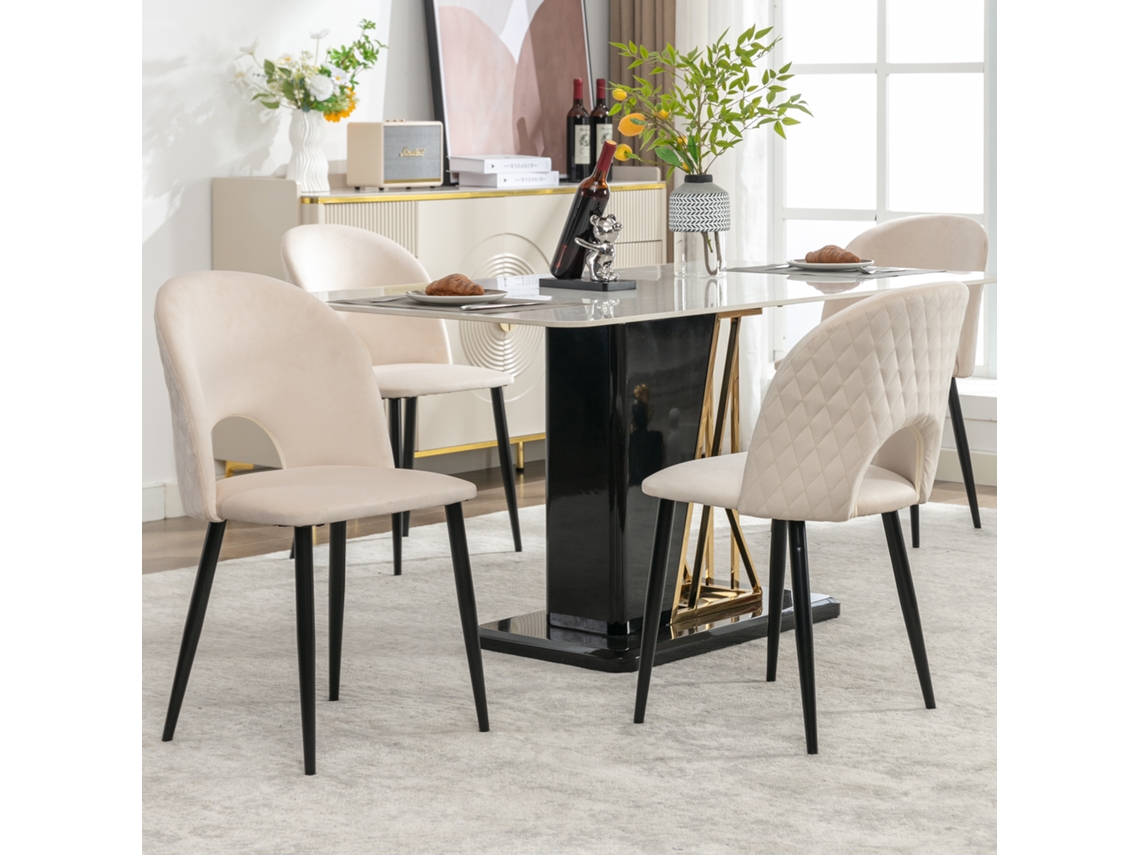 Conjunto 4 Cadeiras Jantar Veludo Estrutura Metal Diamante Bege