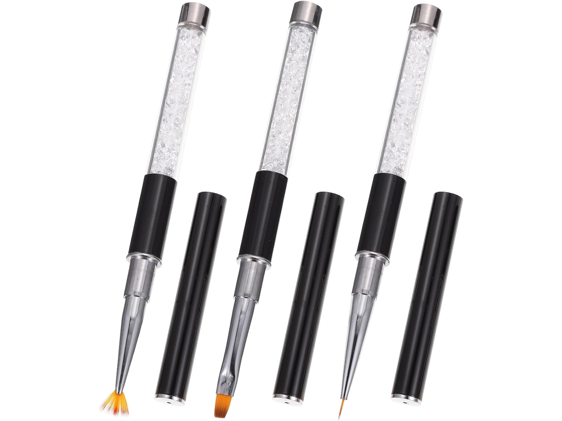 Conjunto de 3 pincéis para nail art com design de pétalas, com pontas de acrílico e fibra.