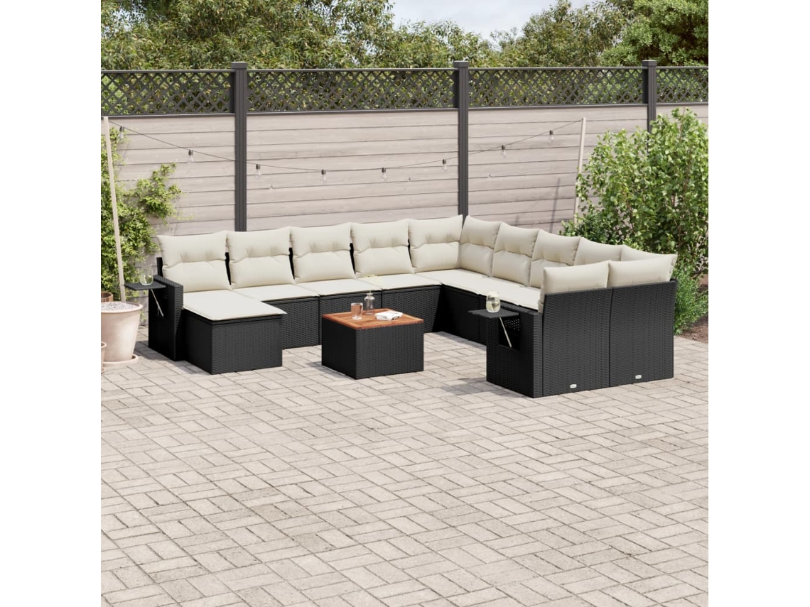 Vidaxl 12 Pcs Conjunto De Sofás De Jardim C/ Almofadões Vime Pe Preto