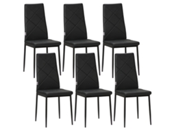 Conjunto de 6 Cadeiras Modernas de Encosto Alto em Couro Sintético e Aço. 41x50x97 Cm. Preto Ge