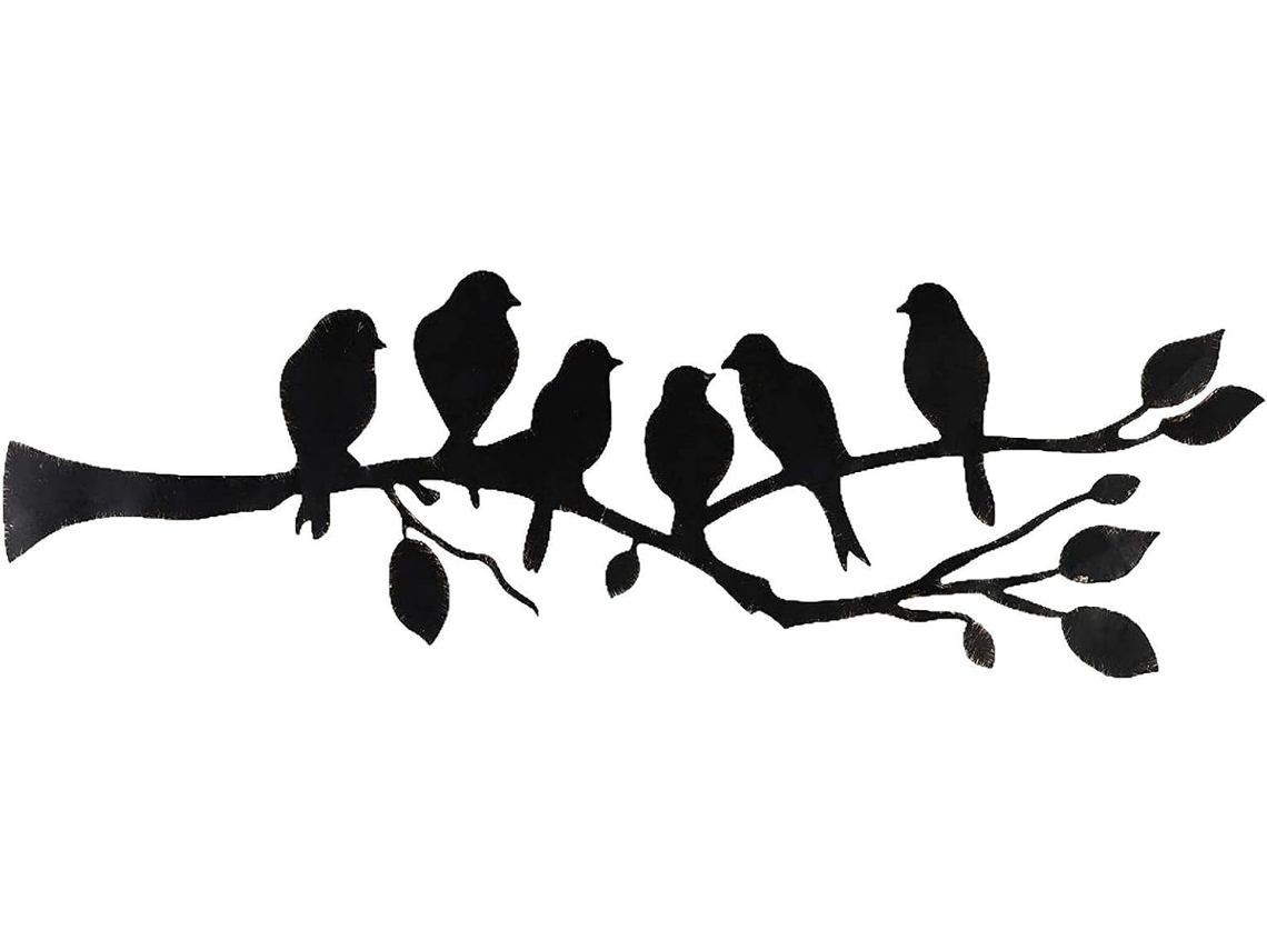 Decoração Parede Metal Pássaro Galho Silhueta Preto Placa Quarto Estar Cozinha Jardim Arte Casa Sala GOKOCO