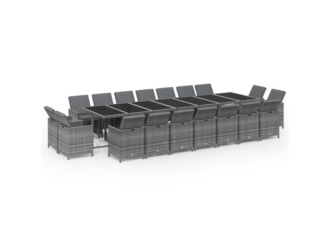 Maison Exclusive - 19 Pcs Conjunto Jantar P/ Jardim C/ Almofadões Vime Pe Cinzento