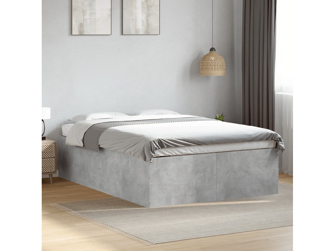 Vidaxl Estrutura De Cama 135x190 Cm Derivados De Madeira Cinza Cimento