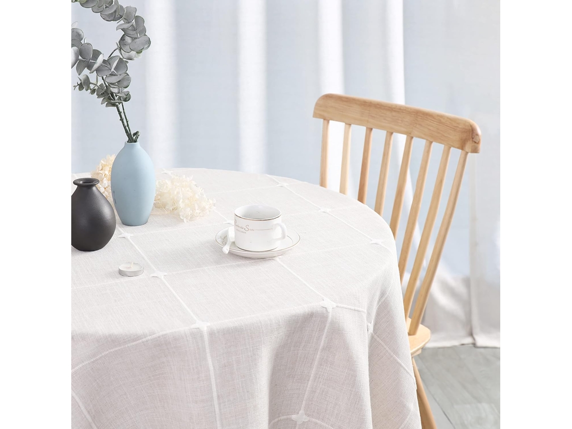 Lurelia Toalha De Mesa Quadrada Algodão Linho Castanho Natural 140x140 Lavável Antirrugas Xadrez Jacquard