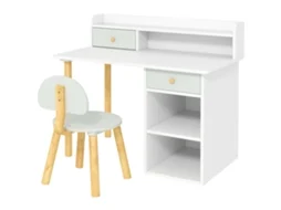 Secretária E Cadeira Para Criança Mdf Cor Branco E Verde 85x48x73 Cm Aiyaplay