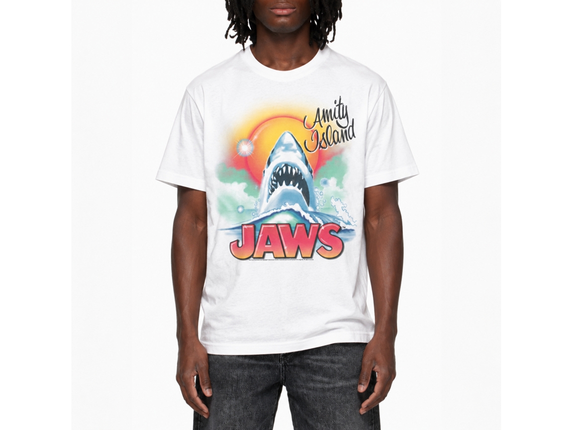 Rockinstone Jaws Movie Beachy Airbush White Adult T-shirt Size:l