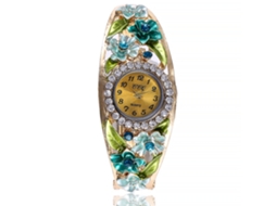 Relógio de Pulso Feminino Ccq com Mostrador Redondo e Decoração Floral de Rhinestone (verde)