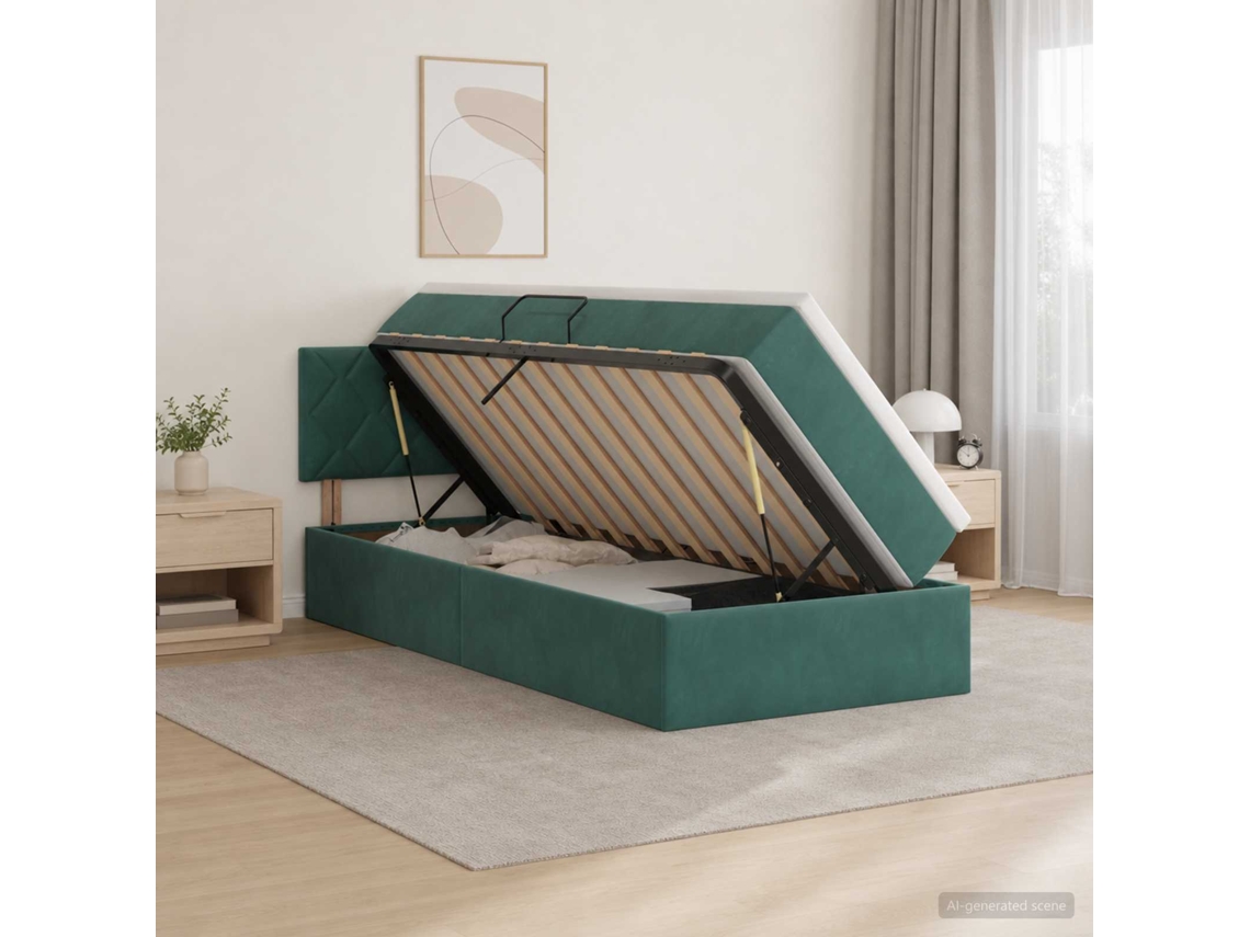 Vidaxl Cama Com Armazenamento Verde-escuro 90 X 200 Cm Veludo