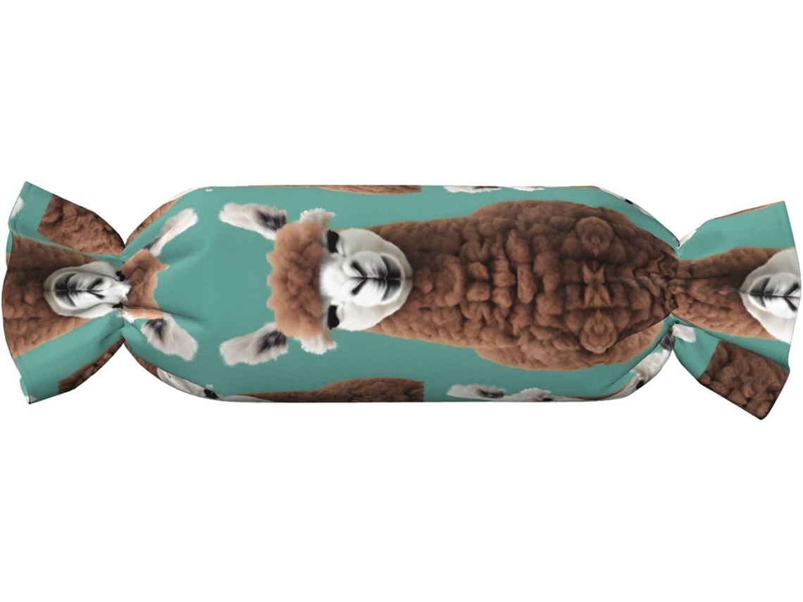 Almofada Cilíndrica Formato de Doce com Estampa Alpaca e Lhama 100 % Poliéster Ideal para Viagens, Casa