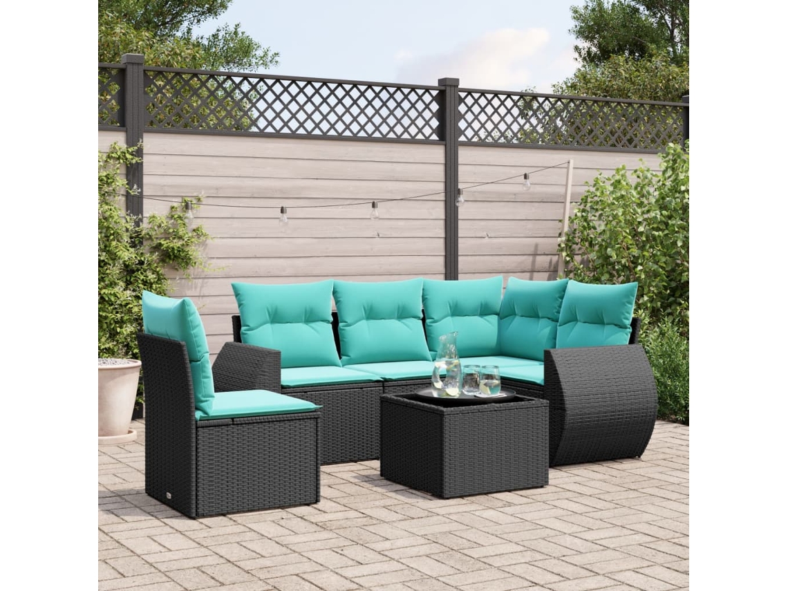 Vidaxl Conjunto De Sofá De Jardim Com 6 Peças E Almofadas Em Rattan Sintético Preto