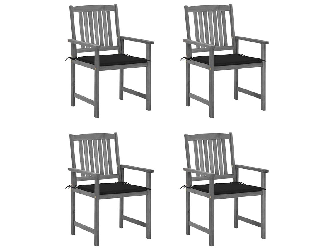 Cadeiras De Jardim Com Almofadões 4 Pcs Acácia Maciça Cinza Dkd Home Decor