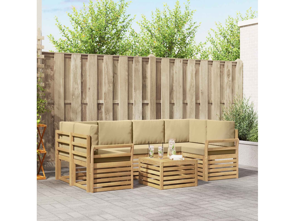 Vidaxl Conjunto De Sofás Para Exterior 7 Unid. Branco E Bege Poliéster